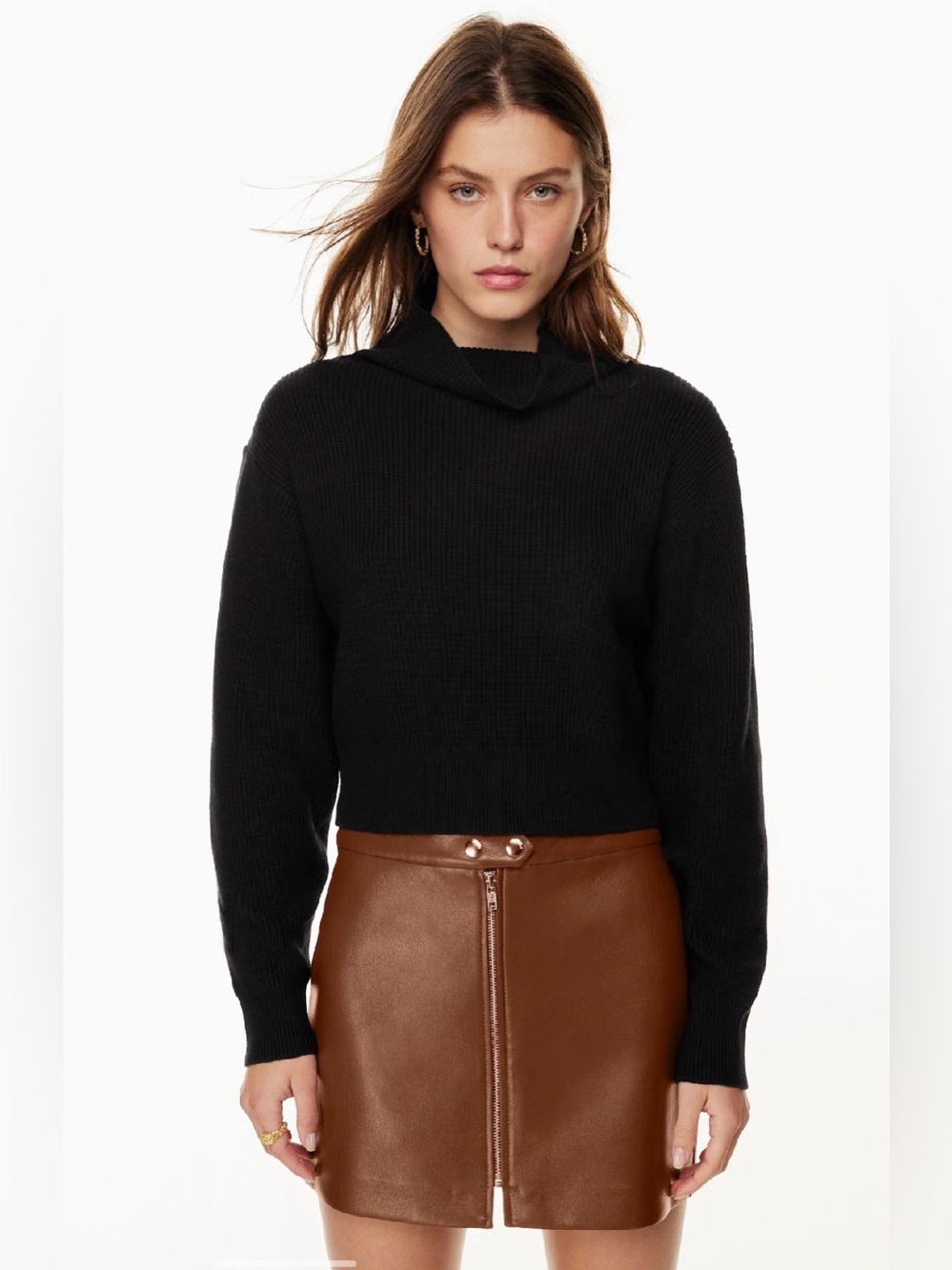 Aritzia Wilfred Montpellier Waist Turtleneck Merino Wool Sweater XS Black